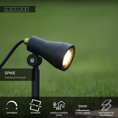 Lucide SPIKE - Gartenstrahler - Ø 6,5 cm - LED Dim. - GU10 - 1x5W 3000K - IP54 - Schwarz